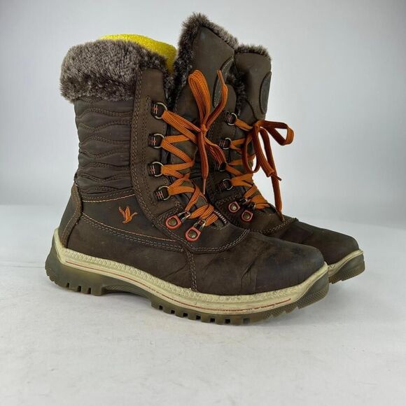 Santana Canada Maldine Winter Boots US 9 Womens Fur Trim Brown Lace-Up Boot - Picture 9 of 15